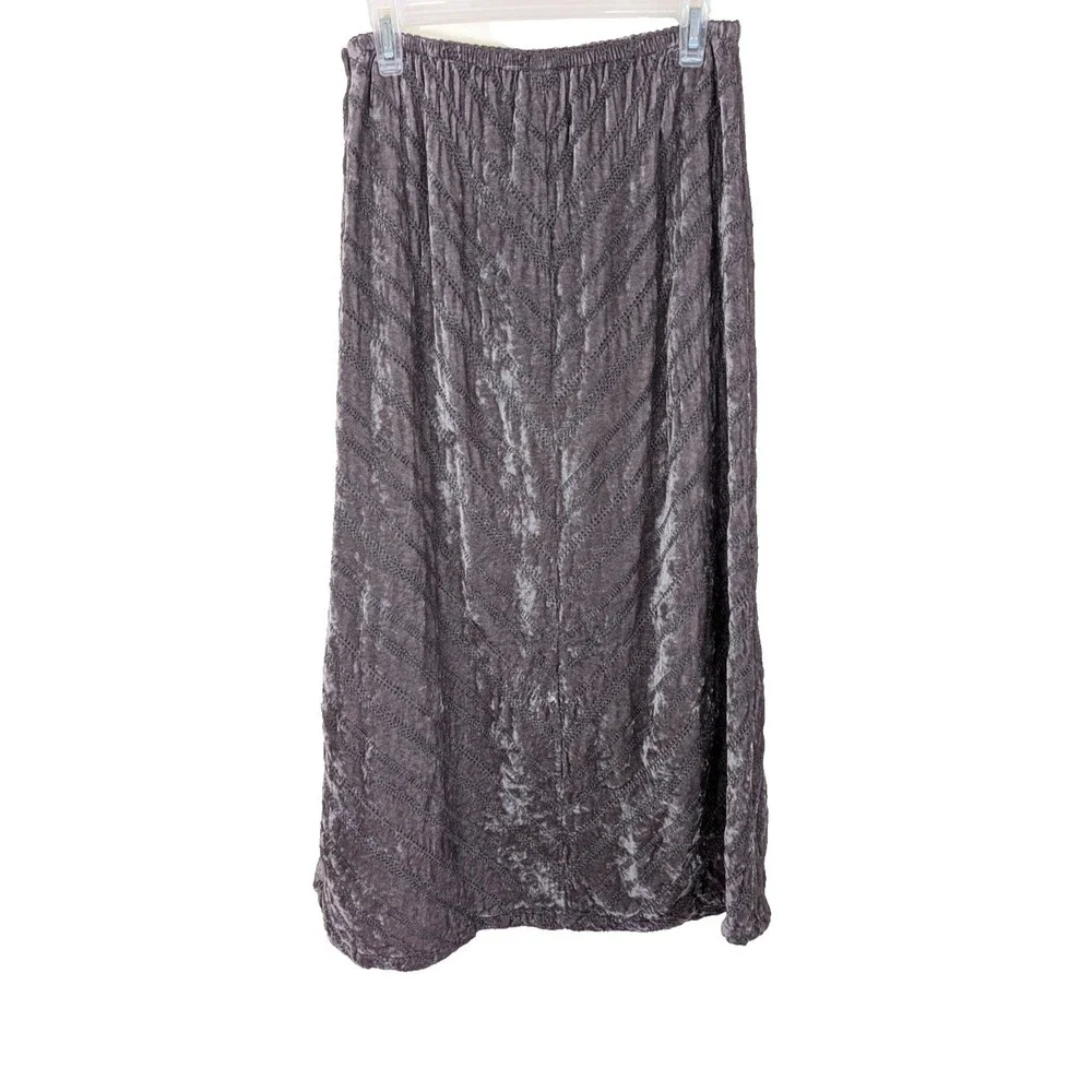 J. Jill Maxi Skirt Velvet Gray Chevron Stitch Elastic Waist Side Zip Boho Size 6